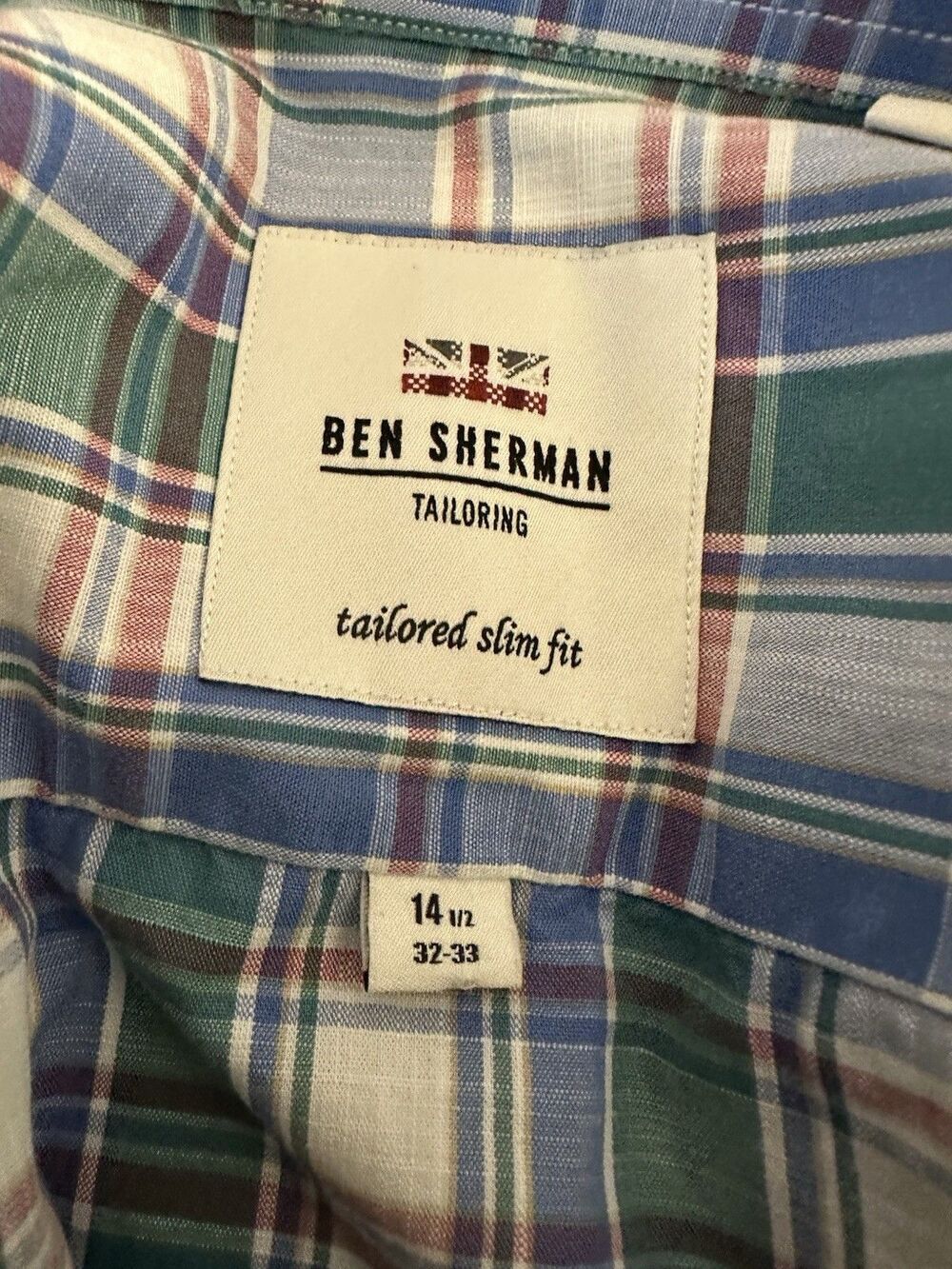 EUC Ben Sherman Blue Green Plaid Long Sleeve Shirt 14.5 32-33 Slim Fit XS - Picture 4 of 4